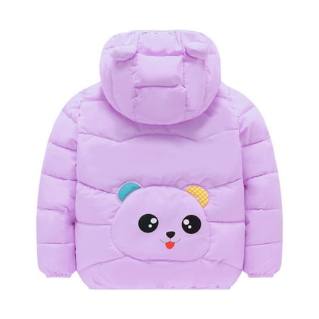 

dmqupv Toddler Kids Baby Boys Girls Winter Warm Cartoon Panda Prints Coats Bear Ears Hooded Padded Jacket Toddler Life Jacket Outerwear Purple 4-5 Years