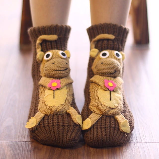 Christmas Socks Floor Handmade Woolen Knitting Fashion Cartoon Animal Christmas Gift