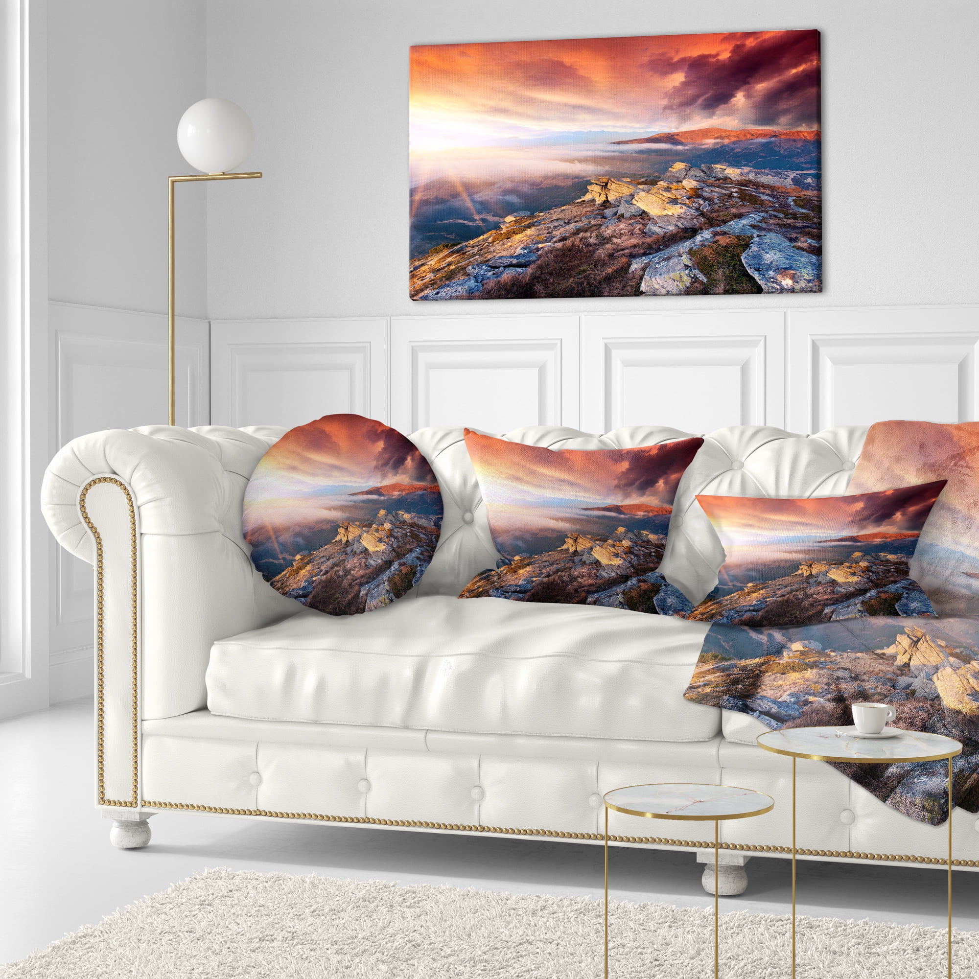 Designart Colorful Autumn Sky and Mountains - Landscape Photography Throw Pillow - 12x20