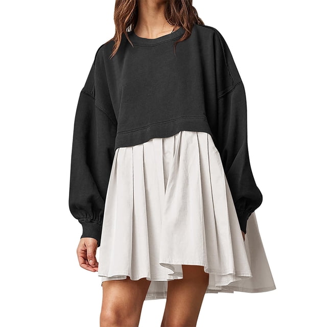 Robe, Couleur avec Coupe Décontractée Robe Plissée Coupe Robe 2TG Femmes Surdimensionnée Couleur Ample Automne Hiver Robe Surdimensionnée avec Plissée Hiver - Robe d'Automne et d'Hiver pour Femmes Couleur Plissée Blanche