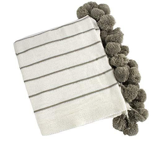 Vanilla 50x60 fenncostyles.com Petite Pompon Design Throw Blanket 