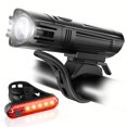 thumbnail image 1 of Ultra Bright USB Rechargeable Bike Light Set, Powerful Bicycle Front Headlight and Back Taillight, 4 Light Modes, Easy to Install for Men Women Kids Road Mountain Cycling Black, 1 of 6