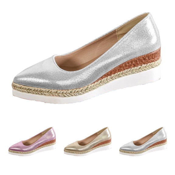 AUDeals Women's Woven Loafer Sandals, Chunky Mid Wedge Heel Shoes with Pointed Toe Comfort for Casual Walking