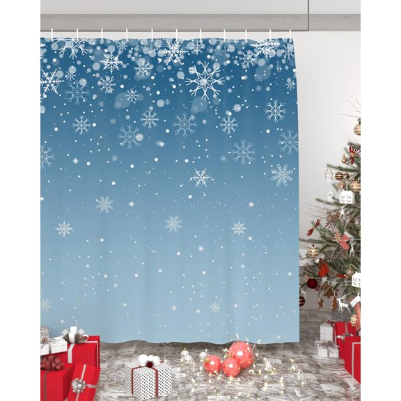 Polyester Fabric Blue Ombre Christmas Snowflake Shower Curtain, Winter Snowflake Xmas, Waterproof Bathtub Curtain Bathroom Decor Set with Hooks 48 x 72 Inches,