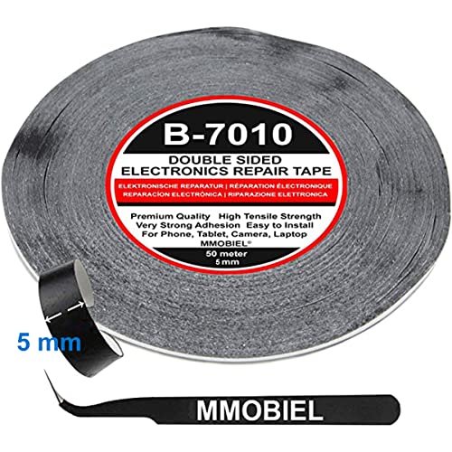 Mmobiel 5 mm Capa de doble cara Cinta adhesiva fuerte Rollo de 50 m de largo (negro) para reparación de tabletas de teléfonos inteligentes