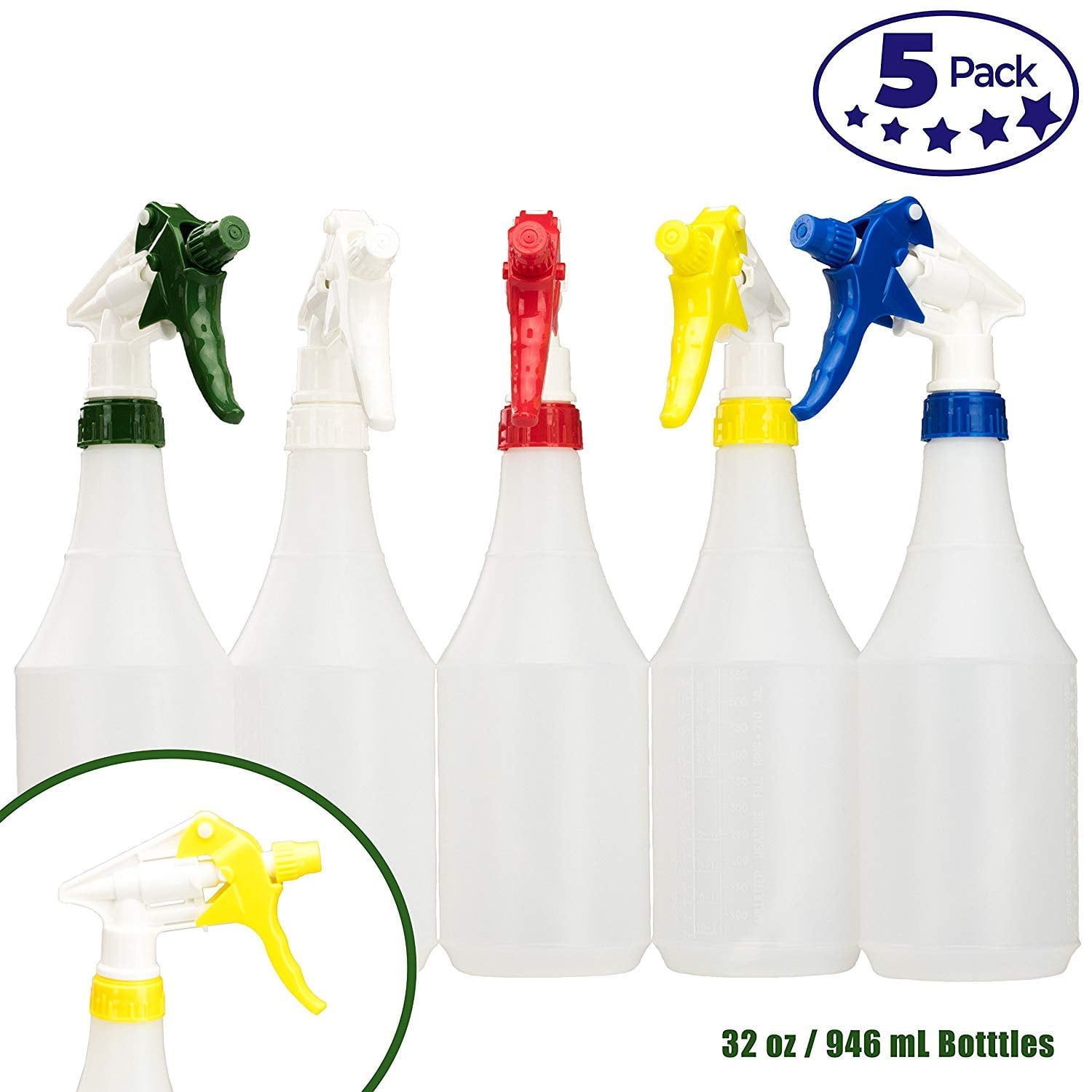 Empty Trigger Spray Bottles 32 OZ Chemical Resistant Heavy Duty Commercial 