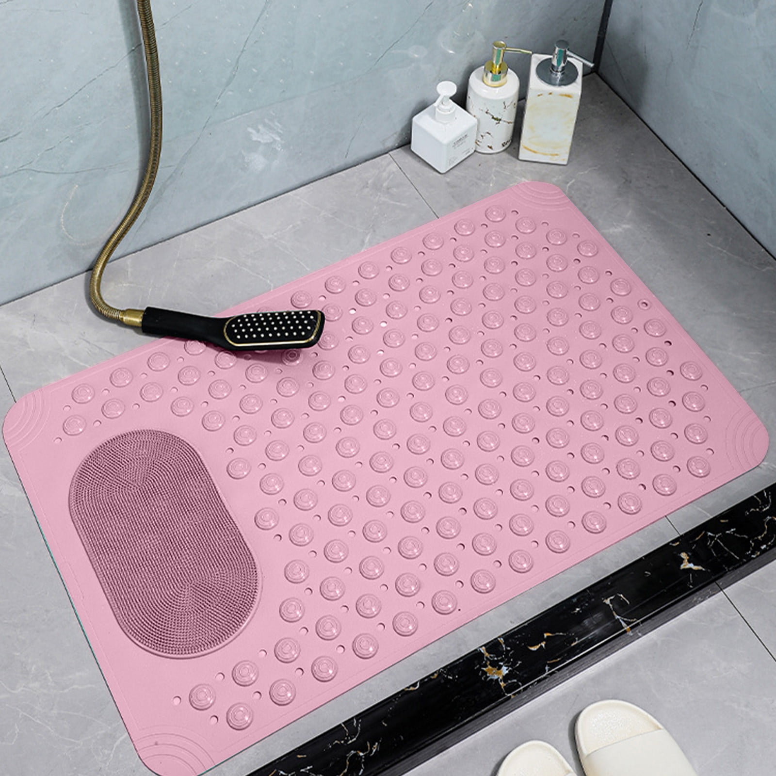 Mecorevxz Bathtub and Shower Mats, Extra Long Non-slip Bath Mat 27.16x14.17 Inch,Washable Bath Tub Mat with Suction Cups & Holes for Bathroom,Pink