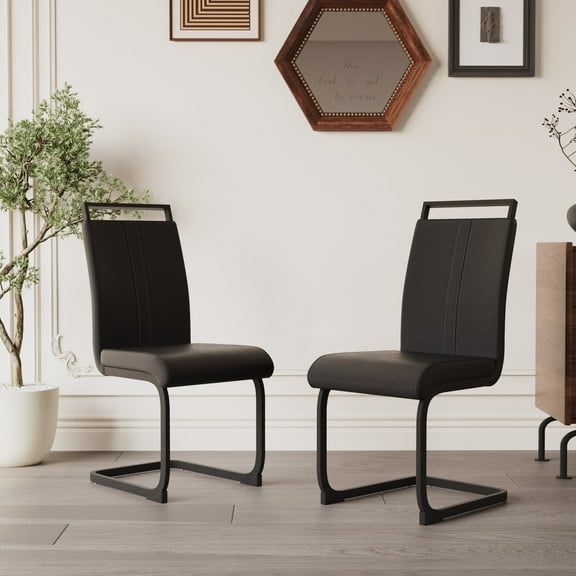 Modern Dining Chairs Set of 2, High Back PU Faux Leather Upholstered Side Chair with C-Shaped Matt Black Metal Legs for Kitchen, Office, Guest