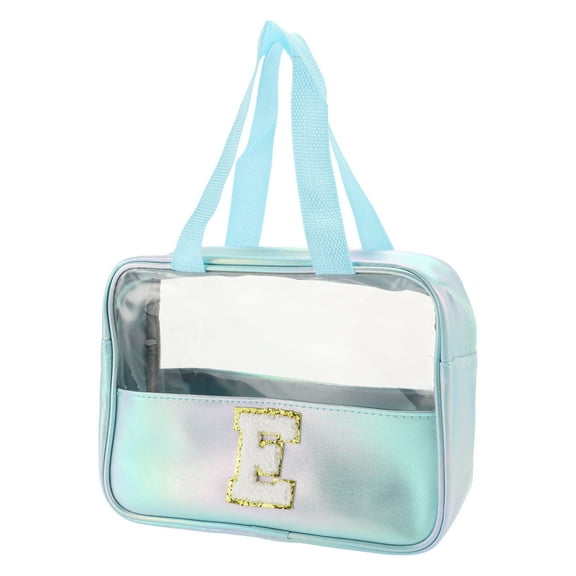 Unique Bargains 1 Pc Women Clear Letter E Makeup Bag for Vacation Outdoor Activities Blue PU