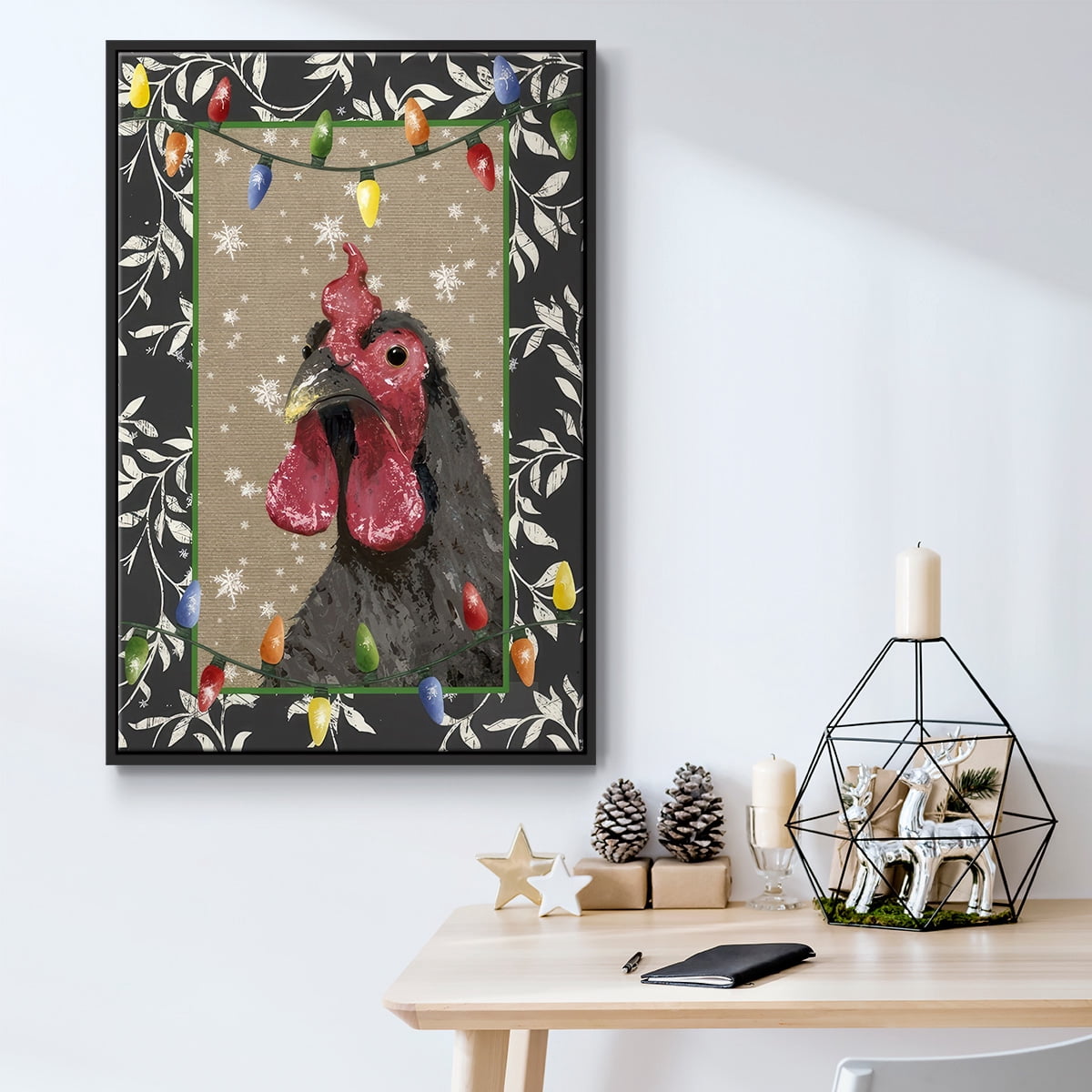 County Christmas Farm IV - Framed Gallery Wrapped Holiday Canvas - 17 x 25 - Black Frame
