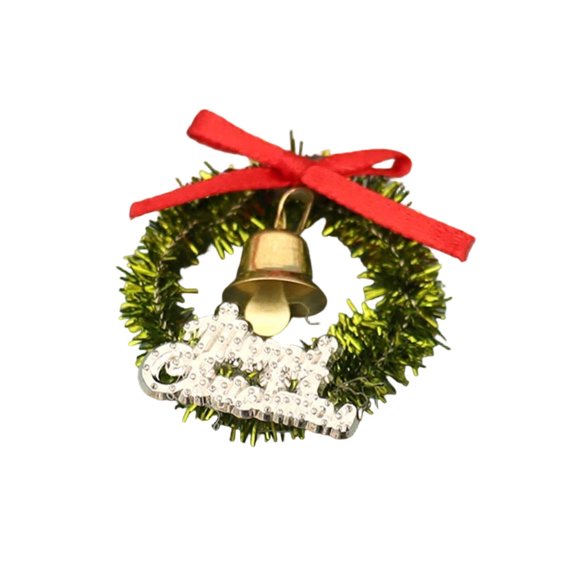 Aufmer 3 Pcs Miniature Christmas Wreath Model, Festive Scene Decoration with Bells and Bow(Silver)