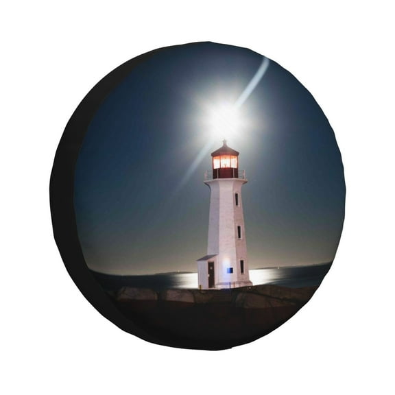 Fuzoiu Peggy's Cove Lighthouse Print Universal Spare Tire Cover with Buckle Strap, Waterproof Wheel Covers for Jeep, Trailer, RV, Truck and All Car-14 inch