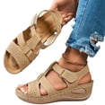 thumbnail image 2 of IEMIEMIEM Women's Wedge Orthopedic Sandals Comfortable Open Toe Summer Sandals Comfortable Hollow Out Sandal with Arch Support Brown 6.5 Wide, 2 of 8