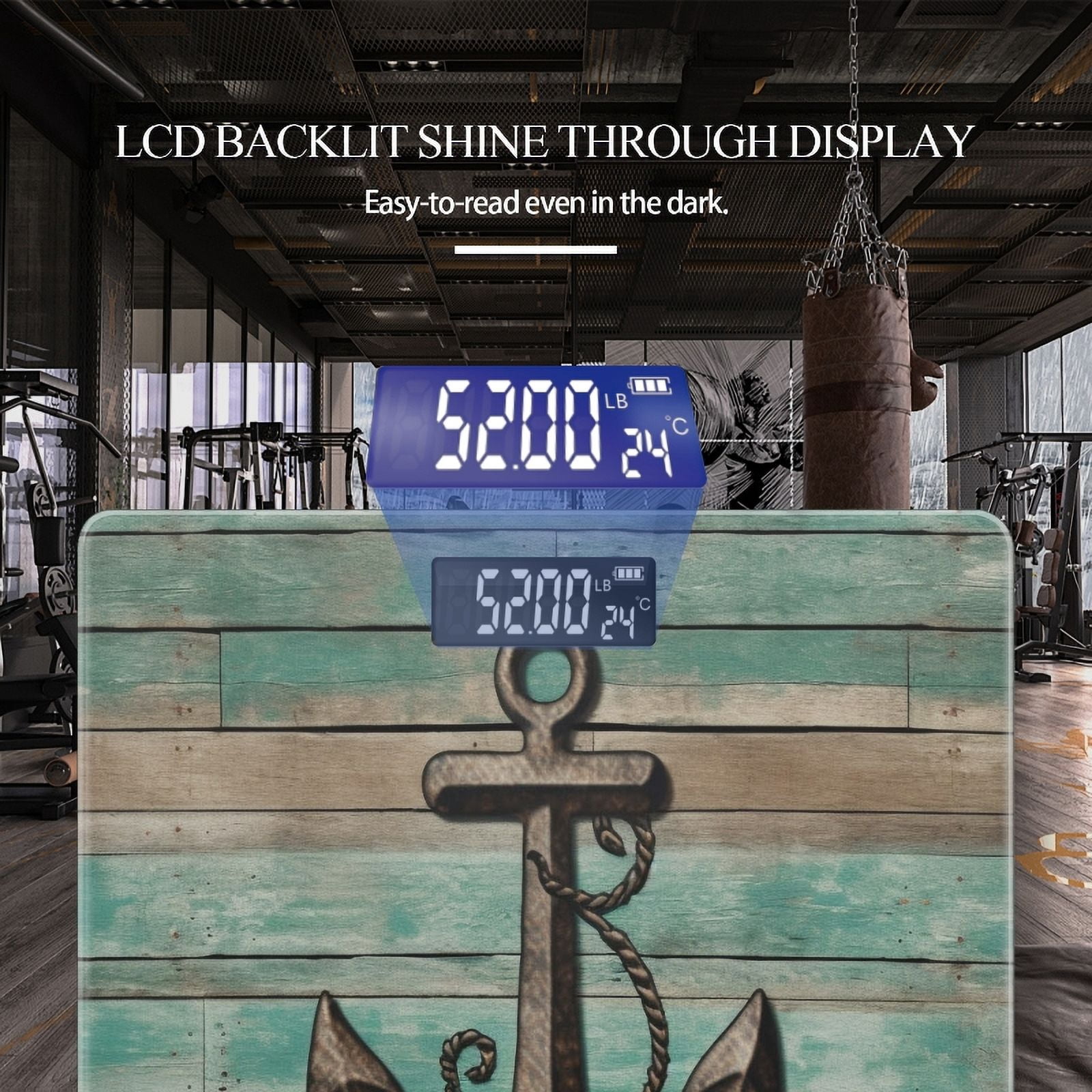High Precision Body Weight Scale Smart Bathroom Scales with Large LCD Display(400lbs),Decorative for Bedroom-Vintage Nautical Anchor On Old Wooden Background