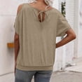 thumbnail image 6 of hlysgo Women Cold Shoulder Tops Short Sleeve Scoop Neck Tee Summer Casual Loose Fitting Solid Color Tunic Shirt Khaki,S, 6 of 6