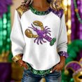 thumbnail image 2 of Craaazy Mardi Gras Shirts for Women Long Sleeve Casual Round Neck Carnival Printed Loose Denim Patchwork Printing Fashion Clothes Gifts, 2 of 4