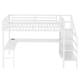 thumbnail image 5 of Full Size Loft Bed with L-shaped Desk & USB Ports, Metal Loft Bed with Wardrobe & Adjustable Shelf, High Loft Bed with LED Lights, White, 5 of 10