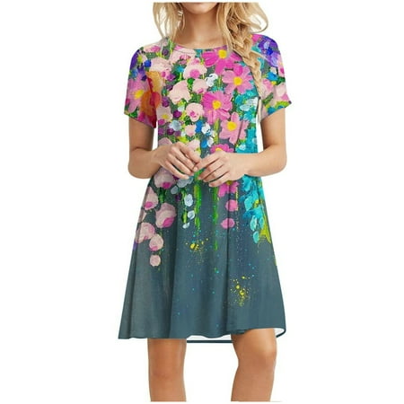 

Juebong Women s Summer Dress Sleeve Casual Swing Dress Longuette Dress