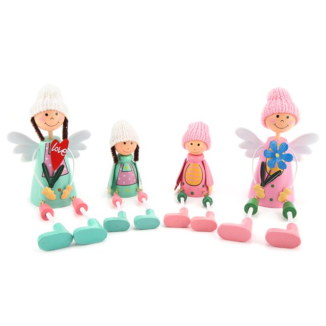 YUMILI Muñecas Familiares de Madera, decoración de Adorno de muñecas 4 unids/Set exquisitas muñecas en Miniatura Adorno decoración Regalo hogar Oficina(amarnos (sentados))