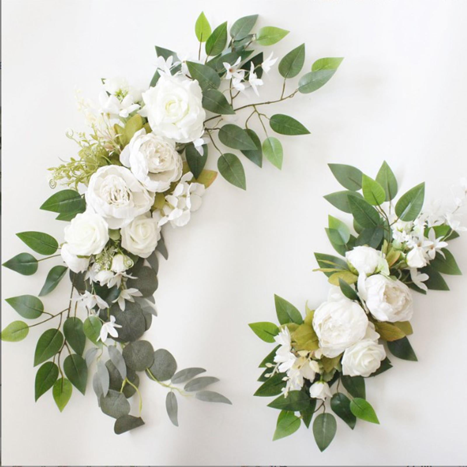 2 Pieces Wedding Arch Floral Swag Display Plant Centerpieces Artificial Flowers for Windows Ceremony Backdrop Decoration