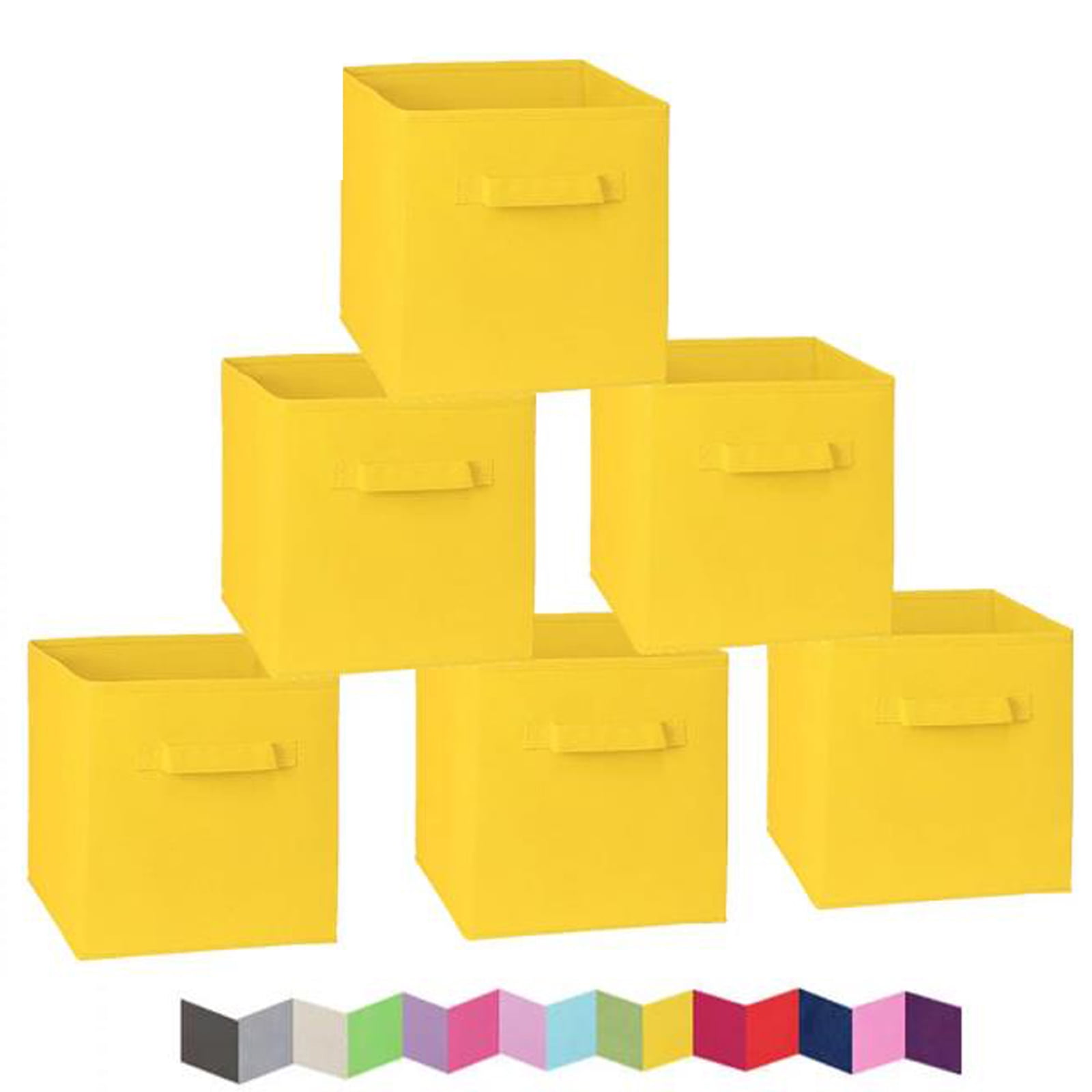 PinkSheep 11" Collapsible Cube Storage Bins, Fabric Storage Cubes Organizer Bins, Yellow, 6 Pack