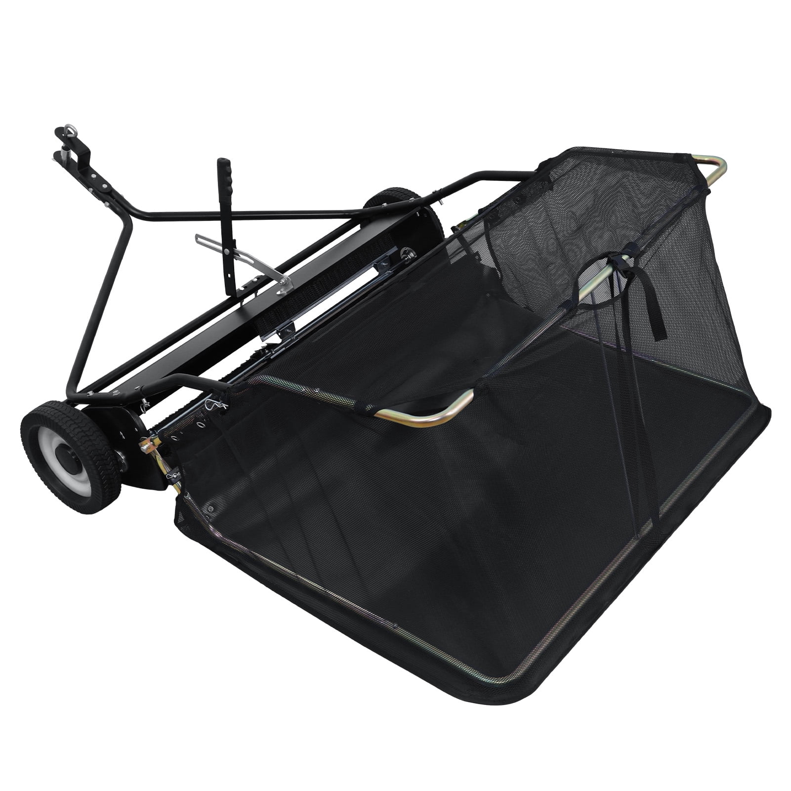 Dbuoem 44- inch Tow Behind Lawn Sweeper,Adjustable Sweeping Height Leaf Grass Collector,Yard Sweeper with Dumping Rope Rubber Wheels