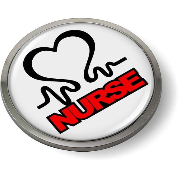 BestLicensePlateFrames Nurse 3D Domed CAR Emblem Badge Sticker Chrome Metal Round Bezel