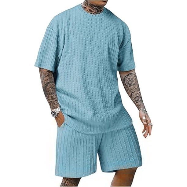 Traje Deportivo Perforado de los Hombres, Moda de Manga Corta Cuello Redondo de Ocio para el Desgaste Casual Y de Playa, Blusa Atlética de Poliéster Suave