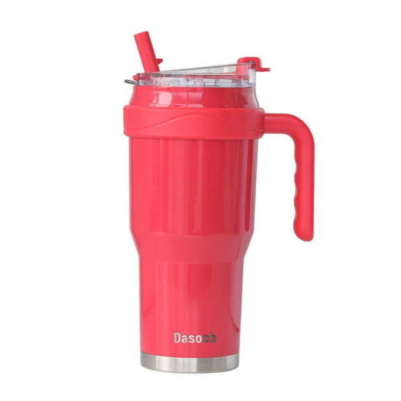 Dasoch 40 oz Tumbler with Handle and Straw Lid-Stainless Steel-Red