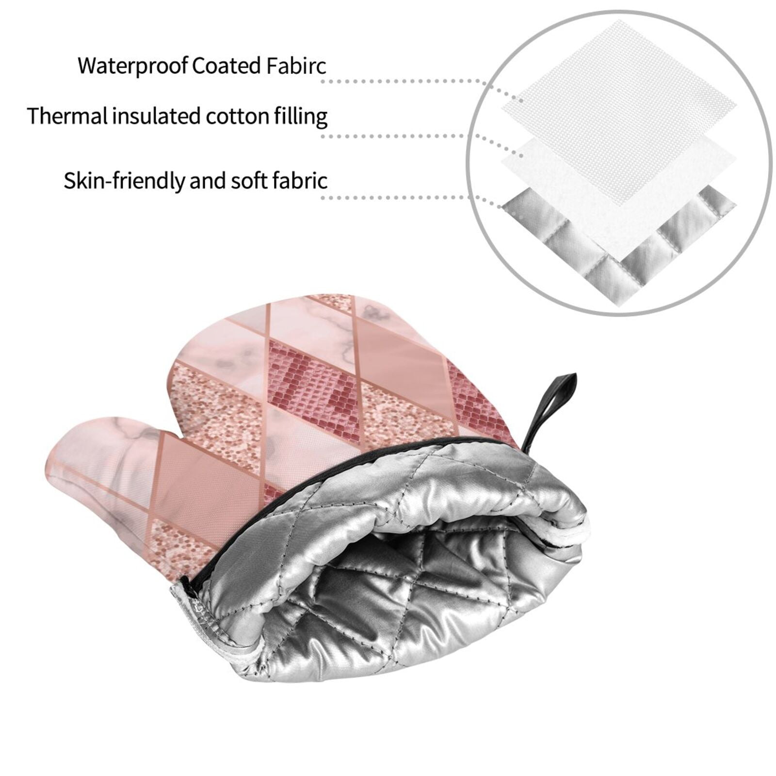 Rose Gold Marble Snakeskin Geometric 4Pcs Oven Mitts and Pot Holders Sets Oven Kitchen Gloves Hot Pads for Cooking BBQ Baking Grilling