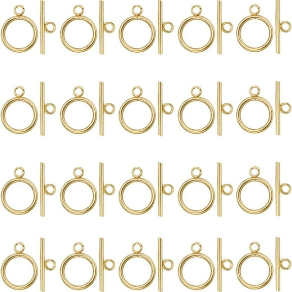1 Box 30 Sets Real 18K Gold Plated Clasps Stainless Steel Toggle Clasp T-Bar O-Ring Links Closures Round Metal OT Clasp for Jewelry Making Clasps Connectors DIY Crafts Necklace Bracelet