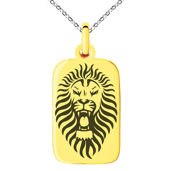 Stainless Steel Pharaoh Lion King Engraved Small Rectangle Dog Tag Charm Pendant Necklace