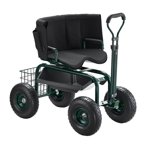 Height Adjustable 360 Degree Swivel Rolling Garden Stool with Wheels 400lbs Capacity Ergonomic Backrest Tool Storage Cart Bench for Yard Patio