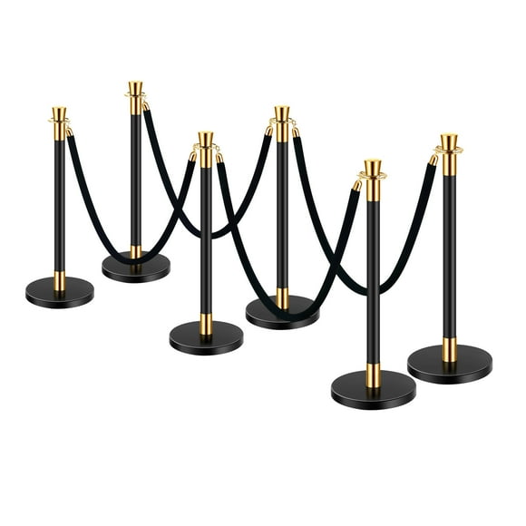KFFKFF Stanchions and Velvet Ropes, 6 Pcs Crowd Control Barriers with 4 Black Velvet Ropes, Stainless Steel Stanchion Post Queue with Sand Injection Hollow Base