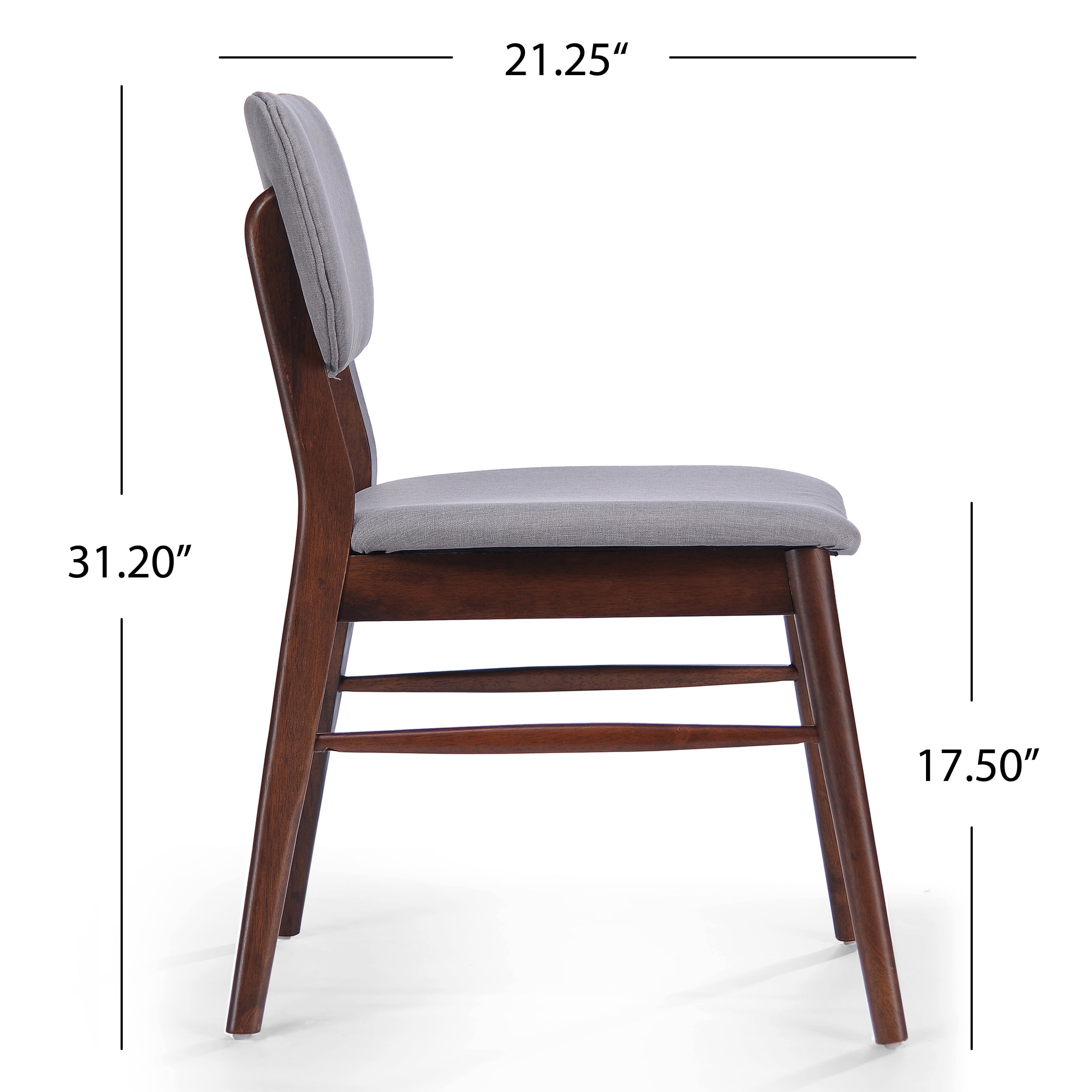 Euroco Wooden Dining Chairs Set of 2, Mid-Century Modern Upholstered Kitchen Side Chairs with Rubberwood Frame for Home,Walnut+Light Gray