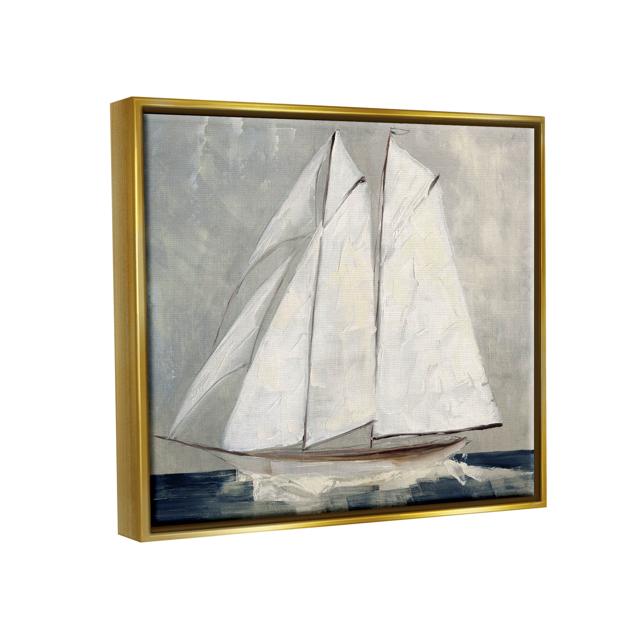 Stupell Industries Nautical Sailboat Dark Ocean Water Painting Metallic Gold Floating Framed Canvas Print Wall Art, Design by Sally Swatland