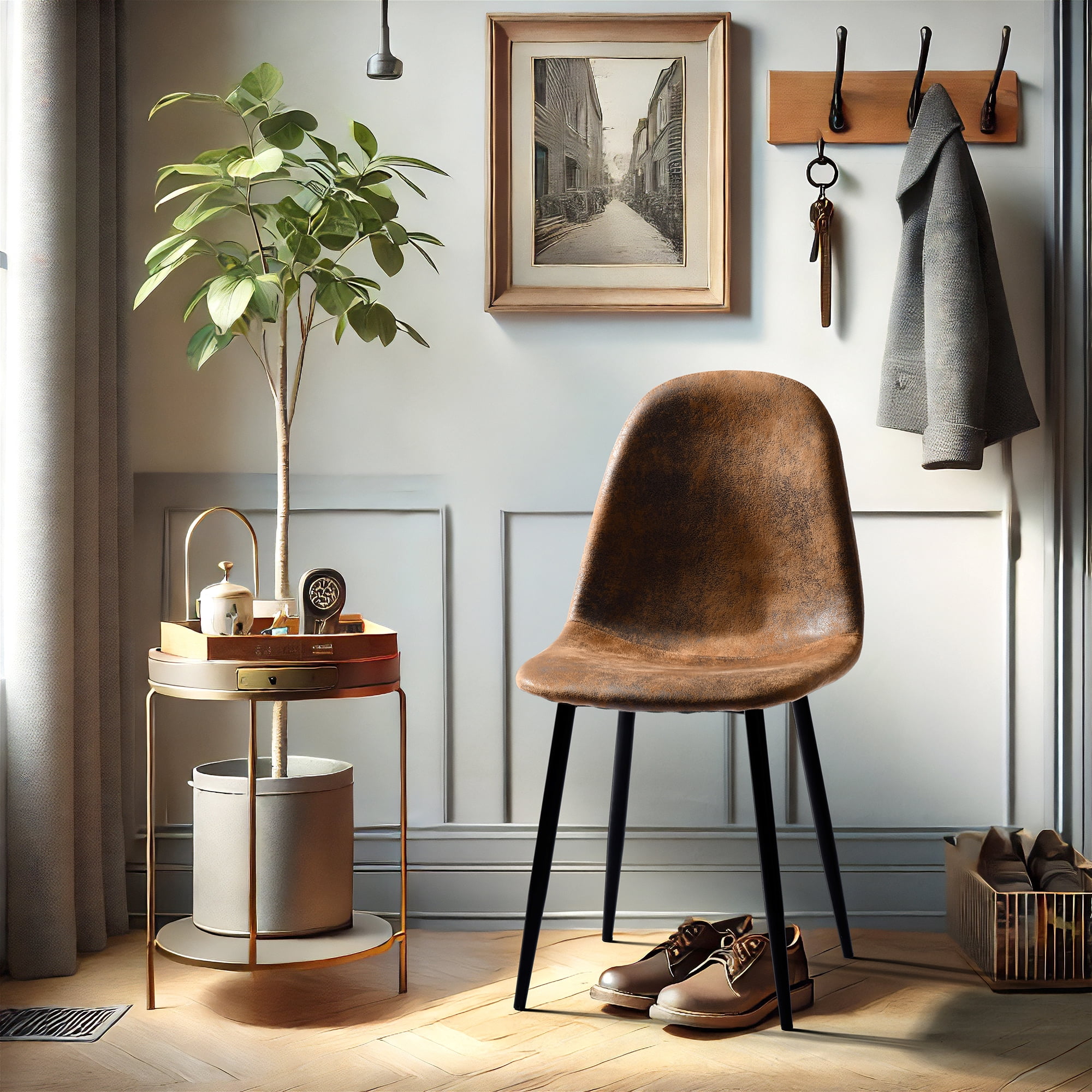 Homy Casa Dining Chair Set of 4, Fabric Suede Dining Room Side Chairs with Metal Legs for Living Room, Brown