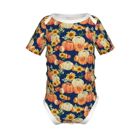 

Junzan fall Pumpkin Daisy Print Short-Sleeve Baby Climbing Clothes Bodysuits for Infant One-Piece for Baby Boys & Girls Baby Clothes Baby Romper with Snap Closure-18 Months