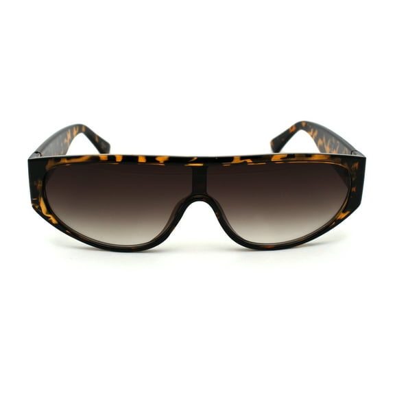 Flat Top Mobster Narrow Rectangular Shield Plastic Sunglasses Tortoise Brown