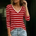 thumbnail image 6 of CLOISE 3/4 Sleeve Fall Tops for Women Shirts Slim Striped V Neck Pullover Casual Clothes Wine 2XL, 6 of 7