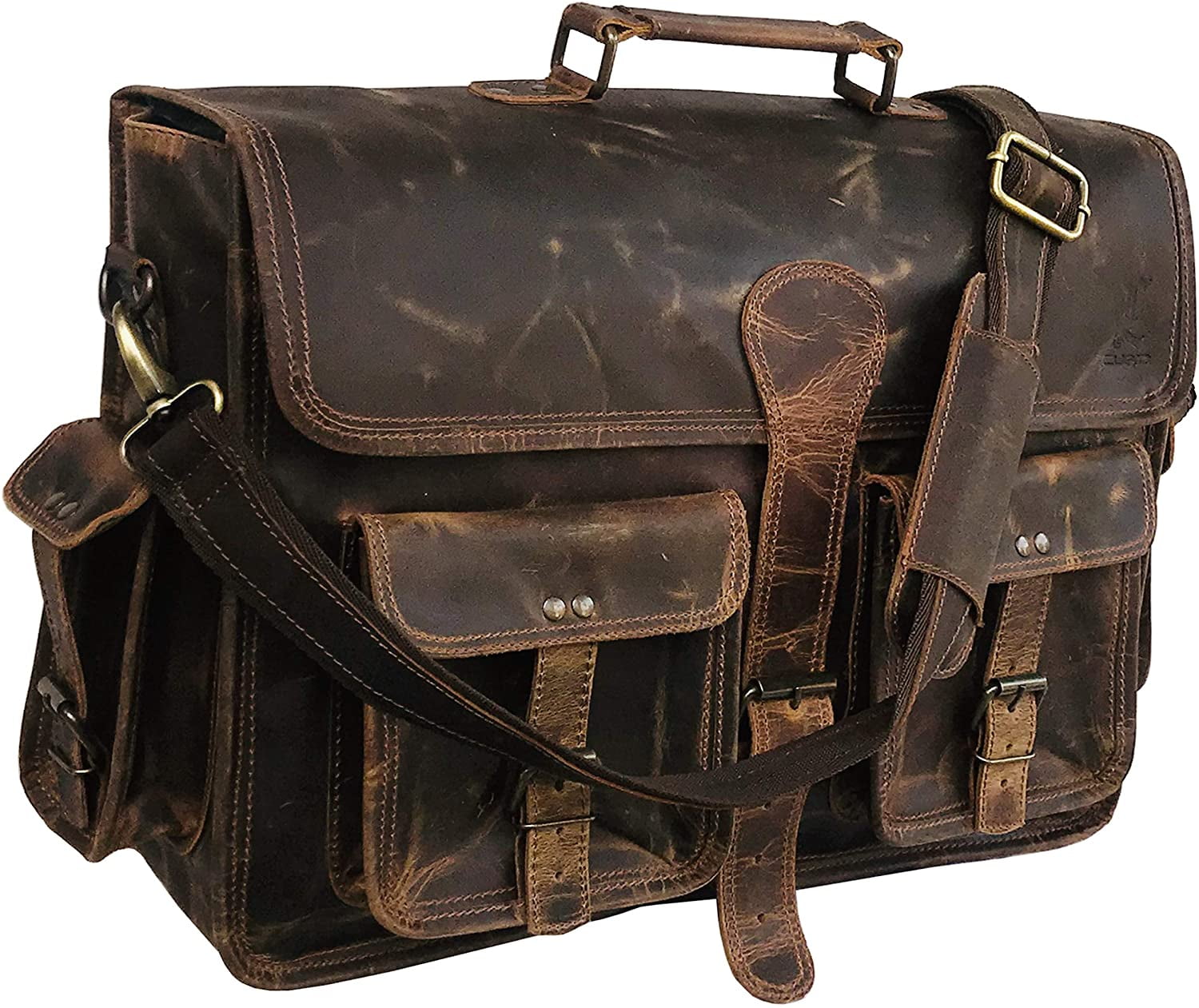 18" Men's Vintage Leather Office Briefcase Laptop Satchel Messenger Shoulder Bag 