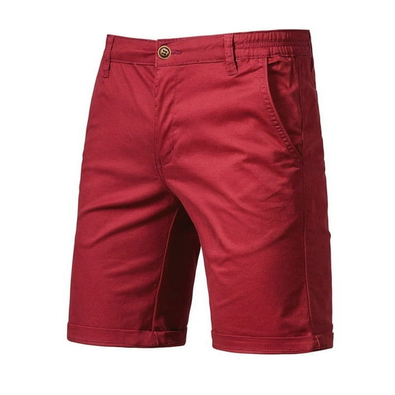 2021 New Summer 100% Cotton Solid Shorts Men High Quality Casual Business Social Elastic Waist Men Shorts 10 Colors Beach Shorts (38,Wine)