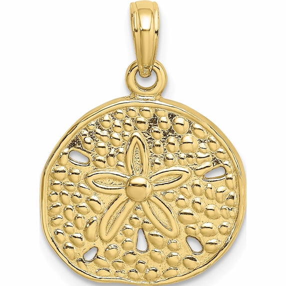 10K Yellow Gold 2-D Cut-Out Sand Dollar Charm (15.5 X 16.9) Made In United States -Jewelry By Sweet Pea