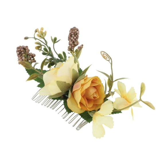 Unique Bargains 1 Pc Women's Durable Simulated Flowers Hair Clip Comb for Parties Yellow Polyester Fabric Iron
