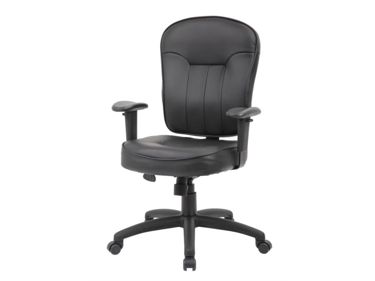 Boss Office Products Black Leather Task Chair with Adjustable Arms