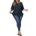 thumbnail image 2 of Agnes Orinda Women's Plus Size Tops Round Neck Lace Crochet Short Sleeve Shirts Casual Blouses 1X Navy Blue, 2 of 6