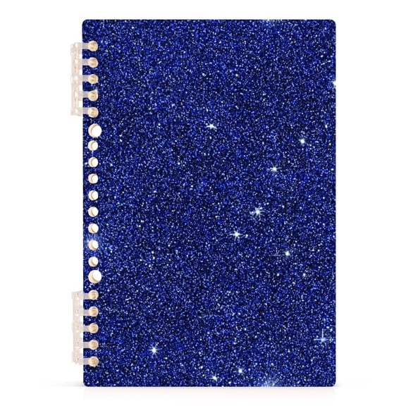 Haosy Deep Blue Sparkling and Shining Notebooks 1-subject Journal 60 Sheets A5 College Ruled Paper Detachable Ring 8.3"x5.7"