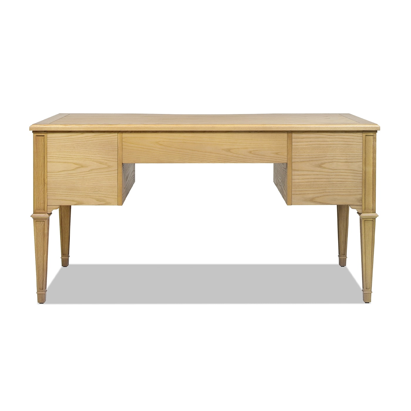 JTH LUXE Dauphin Gold Accent 5-Drawer Wood Executive Desk, Natural Brown Ash Wood & Veneer