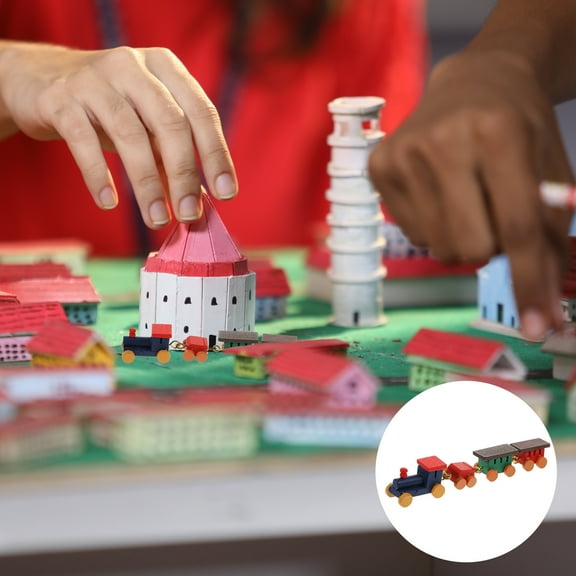 Masteelf Mini Wooden Train Set Decorative House Accessory for Dollhouse Miniature Collectible Toy