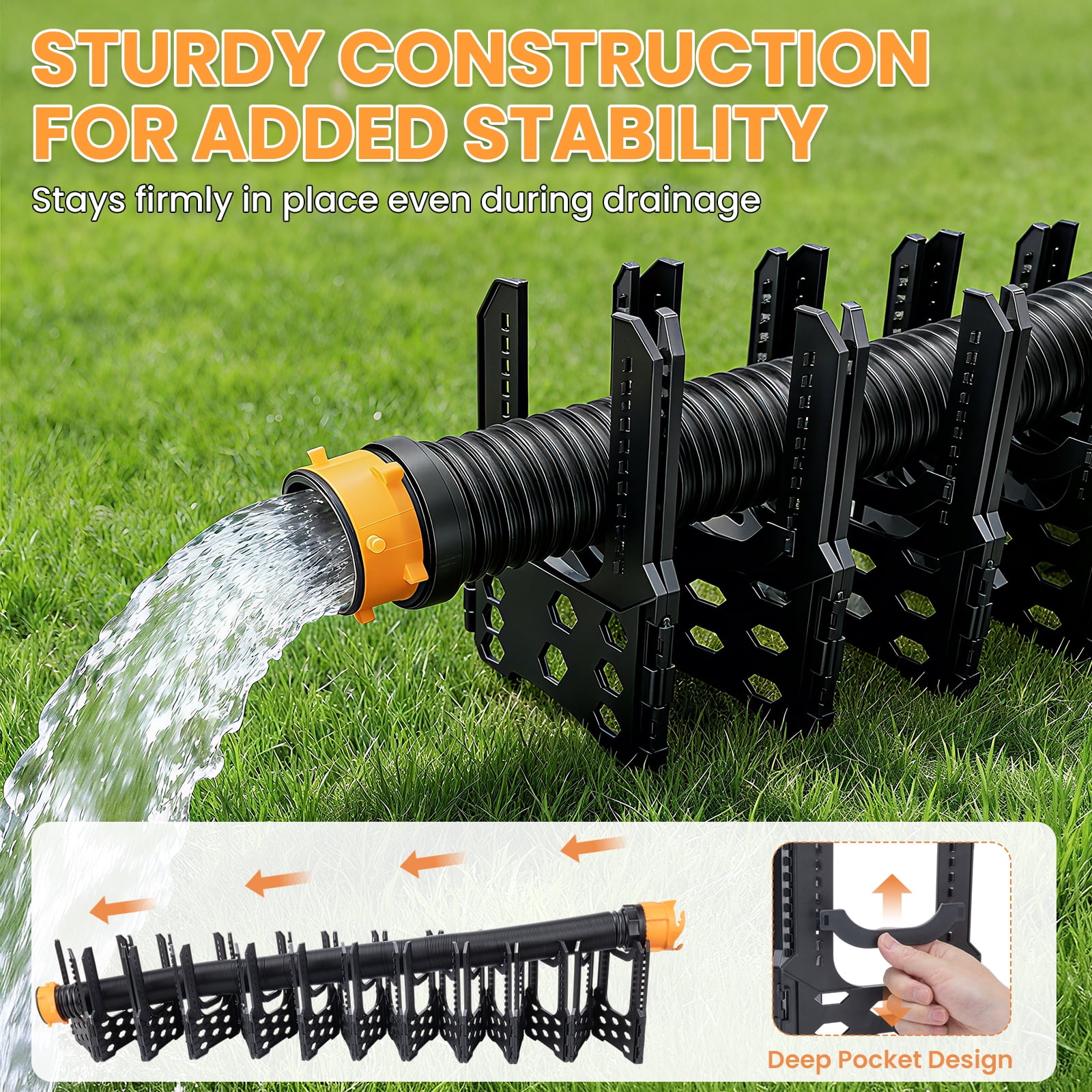 RV Sewer Hose Support, 15FT Adjustable RV Hose Support Holder Camper Sewer Hose Support for Fast & Secure Dumping with carrying Strap, Black